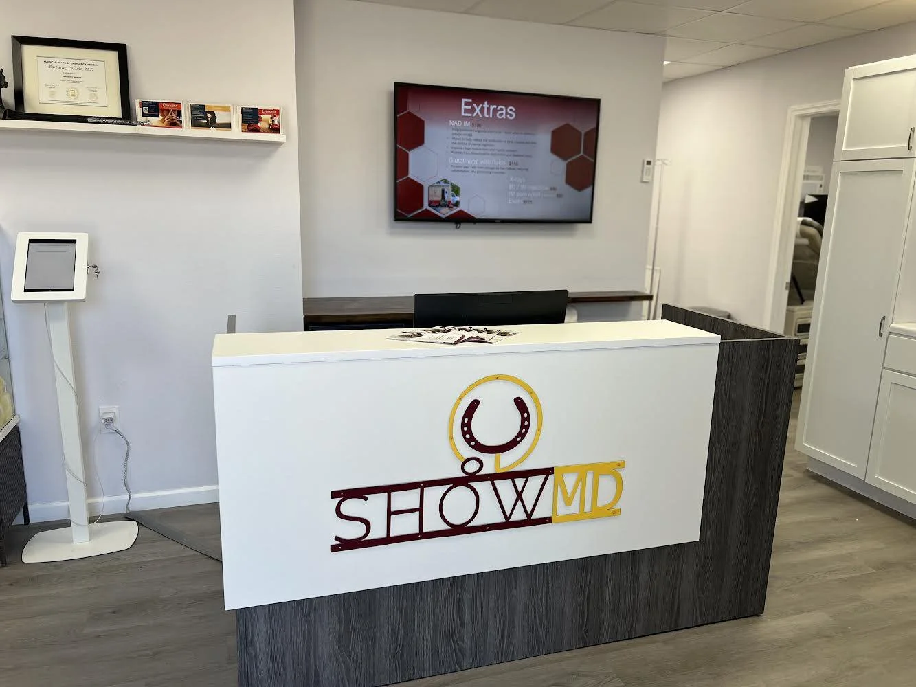 ShowMD clinic reception area at Desert International Horse Park